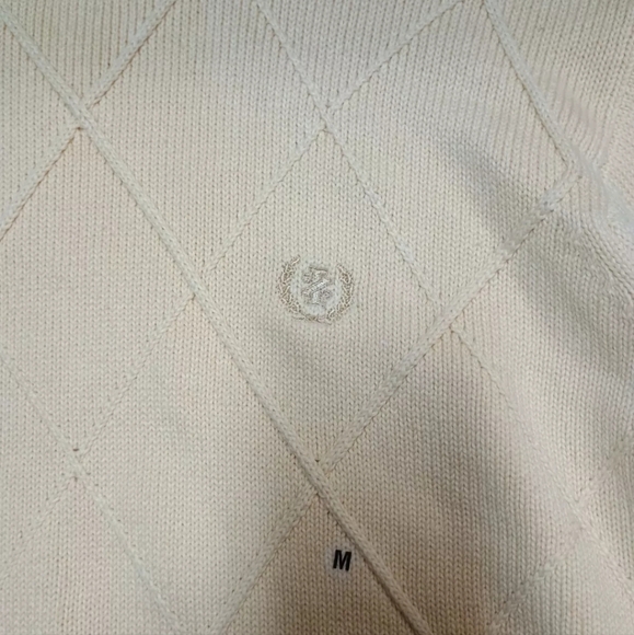 Izod Mens Light Yellow  Diamond Knit Pullover Crewneck Sweater Size M - Picture 2 of 8